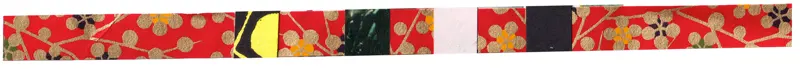collaged graphic divider made of clippings of patterned fabric
