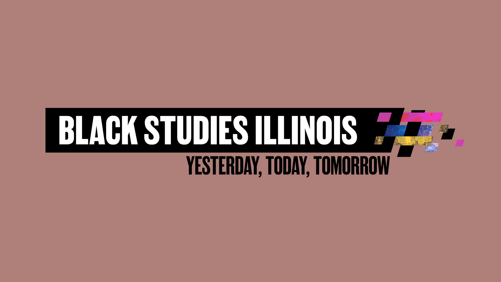 Header: "Black Studies Illinois. Yesterday, Today, Tomorrow" with red/brown blackground